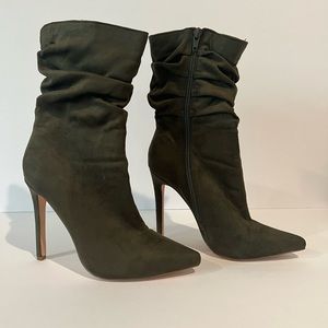 Olive Green Suede Stiletto Booties
